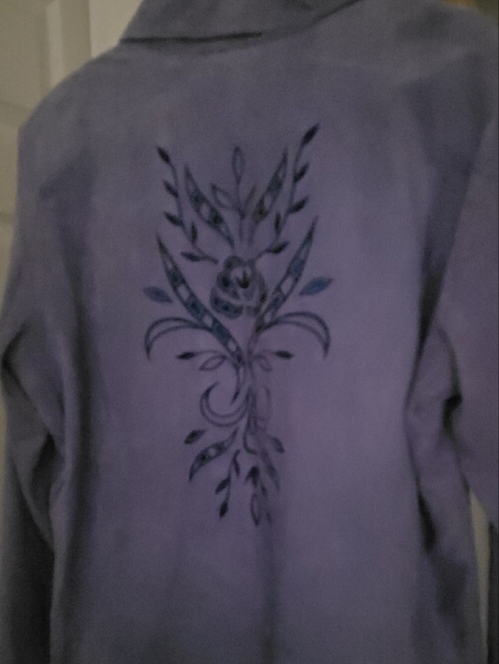 Victor Costa Lavender Suede Jacket with Black Floral Embroidery - Picture 9 of 11